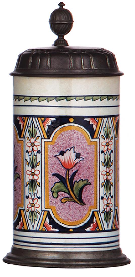 Mettlach stein, 5019: Mettlach stein, 1.0L, 5019, Faience, pewter lid & footring, mint