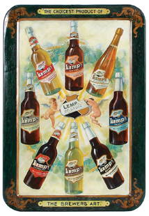 Lemp St. Louis Lithograph: Lemp St. Louis, The Choicest Product of The Brewers Art lithograph on metal, 26.0'' x 18.0'', made by The Meek & Beach Co., Coshocton, O., repainted around edges and on some bottles