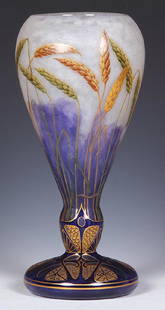 Daum Nancy cameo glass vase: Daum Nancy cameo glass vase, 11.0'' ht., leaves, signed, very good condition