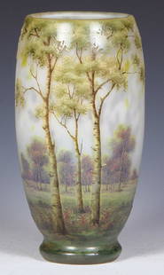 Daum Nancy cameo glass vase: Daum Nancy cameo glass vase, 8.1'' ht., trees, signed, very good condition