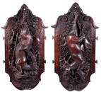 Pair Black Forest wood hunters trophy plaques