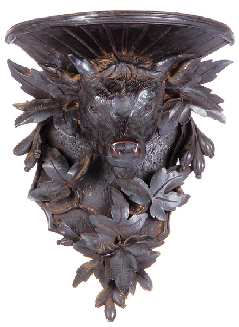 Black Forest wood carved steer cow head shelf (1 of 3)