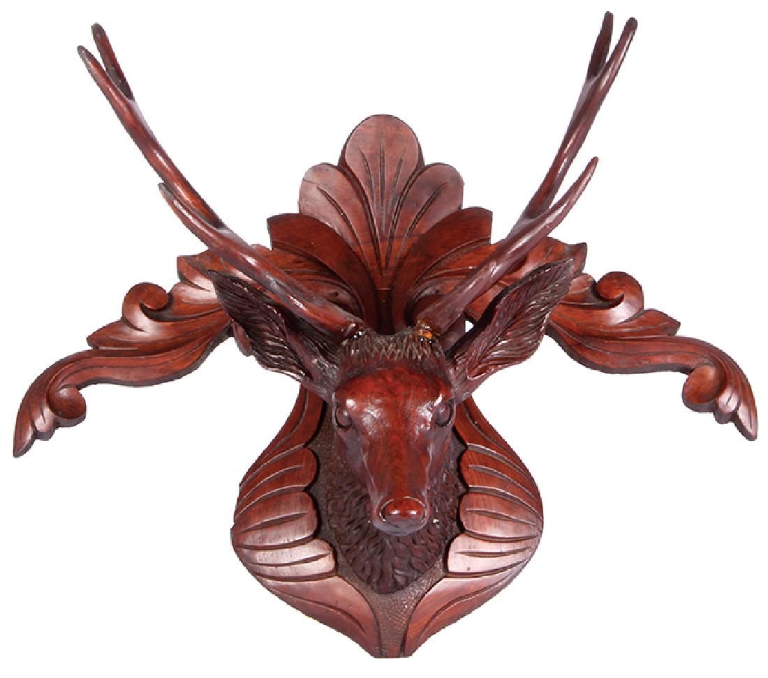 Black Forest wood carved deer/stag plaque (1 of 3)