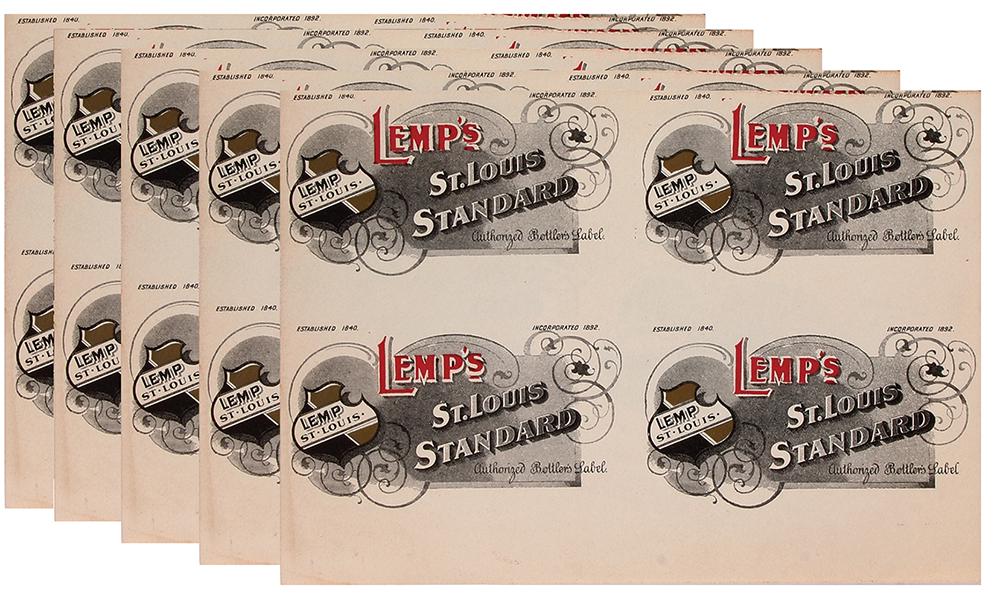 Five Lemp, St. Louis Standard label sheets (1 of 2)