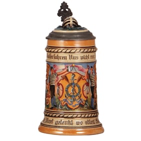 Pottery stein, rowers & rowing scene