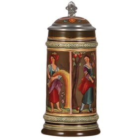 Pottery stein, by Gerz, four seasons