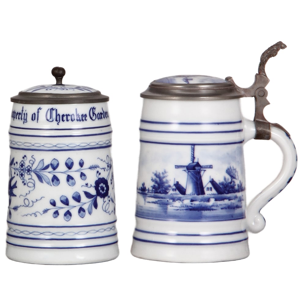 Porcelain steins (two), Property of Cherokee Garden; with windmill (1 of 4)
