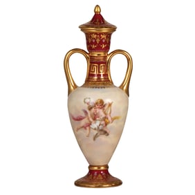 Porcelain covered vase, marked Beehive, Keine Rose ohne Dornen, Royal Vienna