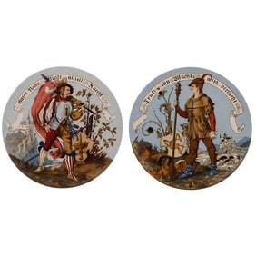 Mettlach plaques (pair), 14.5" d., 1384 & 1385