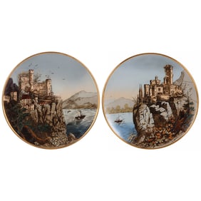 Mettlach plaques (pair), 17.5" d., 2195 & 2196
