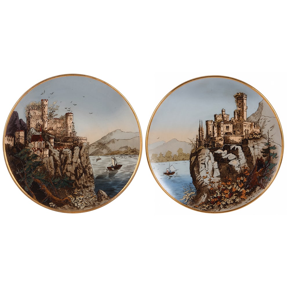 Mettlach plaques (pair), 17.5" d., 2195 & 2196 (1 of 3)