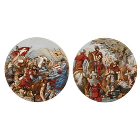 Mettlach plaques (pair), 14.4" d.,14.6" d., 1769 & 1770