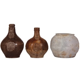 Two Bartmannskrüge & a bowl, Frechen, 1600s