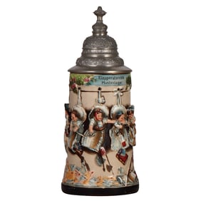 Pottery stein, .5L, relief, babies