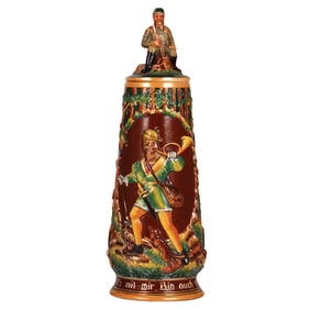 Pottery stein, by Matthias Girmscheid, The Game Warden, figural li