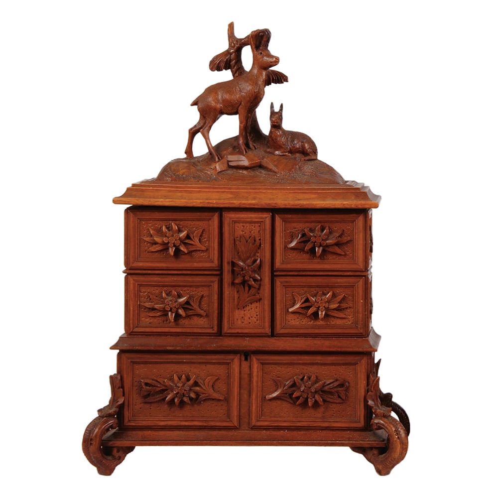 Black Forest jewelry box, carved in Switzerland (1 of 5)