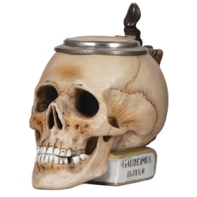 Character stein, .5L, by E. Bohne Söhne, Skull on Book