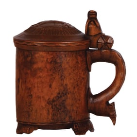 Wood tankard, 8.5" ht., Norwegian, burl,
