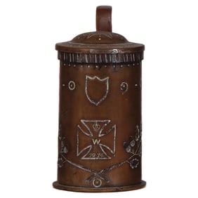 Military stein, .5L Trench Art, engraved design, 1914