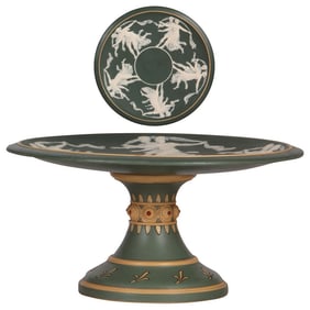Mettlach cake plate, 5.8" ht., 11.2" d., 2601, cameo