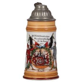 Porcelain stein, 8. Mitter. Deutsches Bundesschiessen (shooting festival), Erfurt, 1891