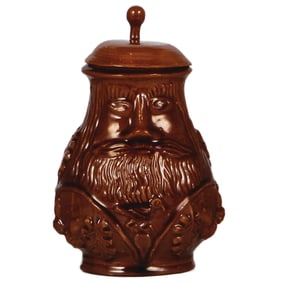 Character stein, .4L, terra cotta, majolica glaze, Bartmannskrug