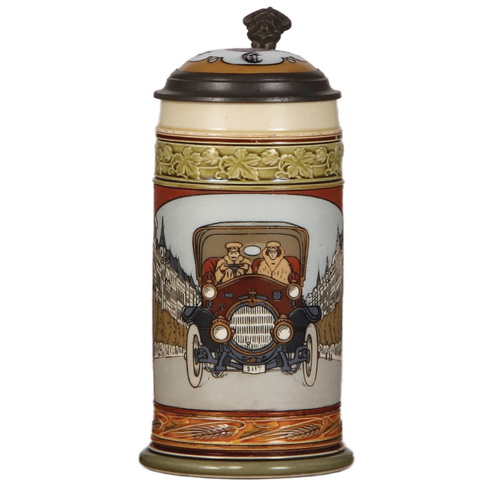 Mettlach stein, .5L, 3202,  The Automobile stein (1 of 4)