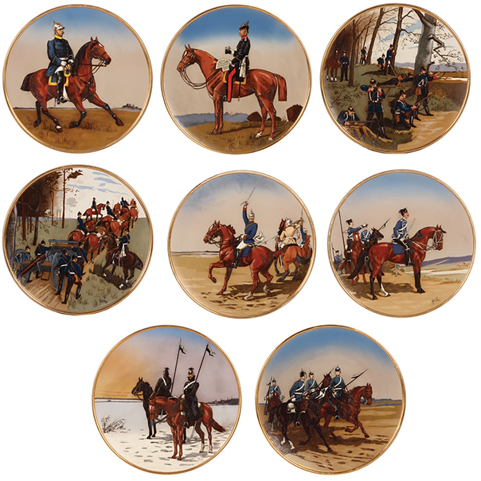 Mettlach plaques (set of eight) 2078 to 2081, 2142, 2143, 2146 & 2147, by Stocke (1 of 9)
