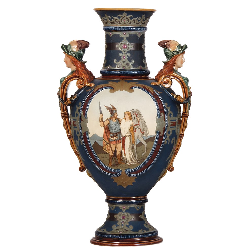 Mettlach vase, 17.3" ht., 2209,  Lohengrin (1 of 4)