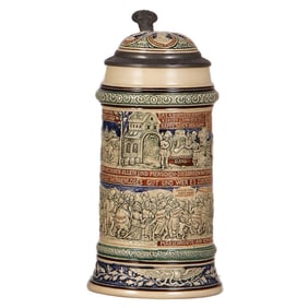 Pottery stein, .5L, marked Musterschutz, Anti-Semitic scenes