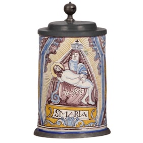 Faience stein, late 1700s, Österreichische Walzenkrug, Salzburg, Werkstatt Moser