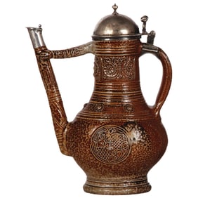 Stoneware pitcher, Raeren Stegkanne, late 1500s