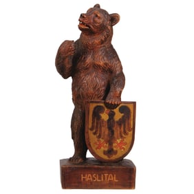 Black Forest wood carving, standing bear, made in Switzerland