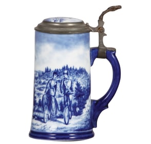 Porcelain stein, .5L, man and woman riding standard bicycles