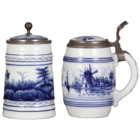 Porcelain steins (two), .5L, cobalt blue