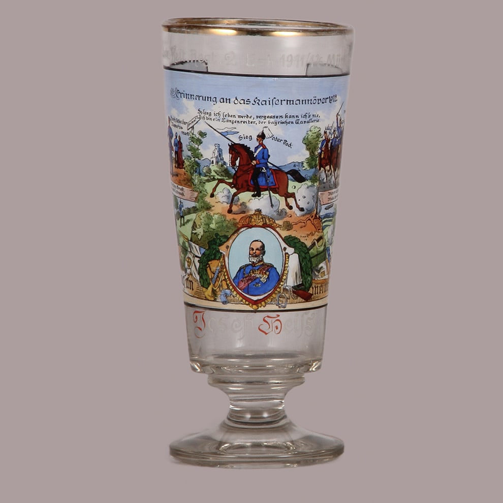 Regimental glass beaker, K.b. 1. Schw. Reit. Regt., 2. Esk., 1911 -1914, München (1 of 3)
