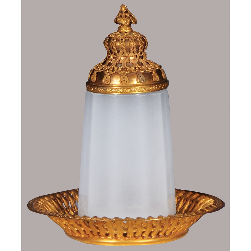 Glass stein, white opaline, blown, faceted, late 1800s (1 of 4)