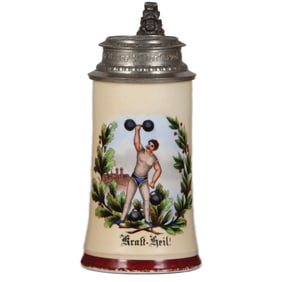 Porcelain stein, .5L, Weightlifter, Kraft Heil!