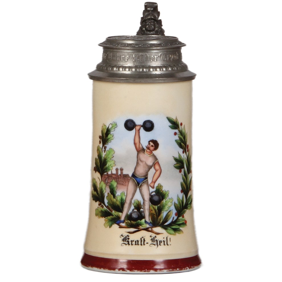 Porcelain stein, .5L, Weightlifter, Kraft Heil! (1 of 4)