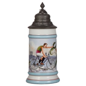 Porcelain stein, .5L, bicycle racer, Velociped Club Wittelsbach, near Munich