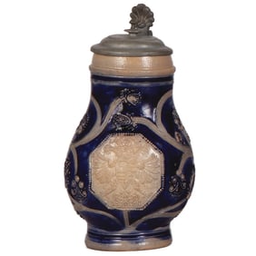 Stoneware stein, late 1600s, Westerwälder Birnkrug, dated 1692