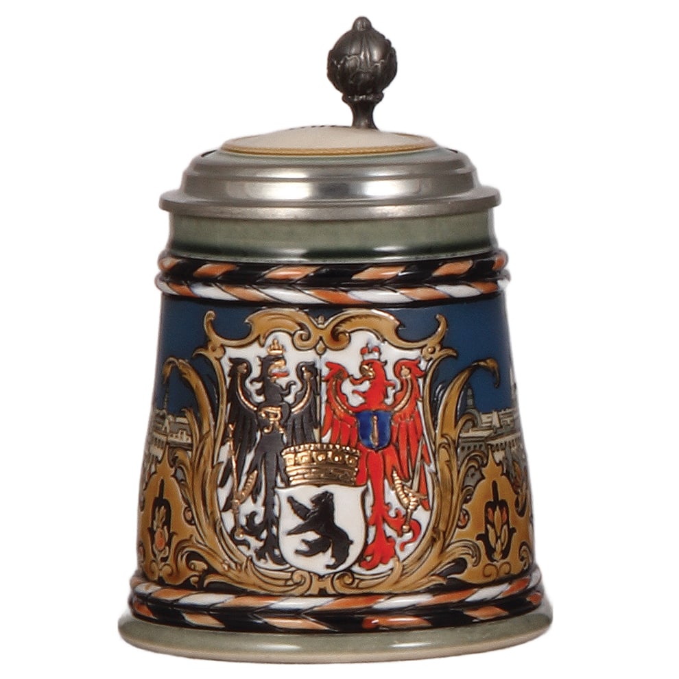 Mettlach stein, .5L, 2024, etched, Berlin, custom etched inlaid lid: Butte (1 of 4)