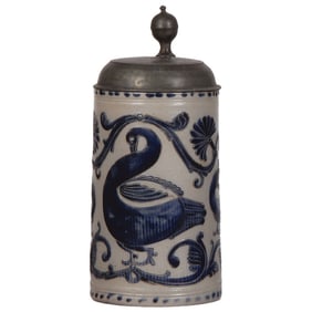 Stoneware stein, late 1700s, Westerwälder Walzenkrug