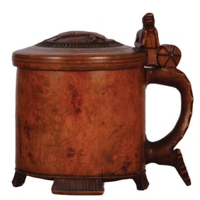Wood tankard, very large, early 1800s, Norwegian, burl