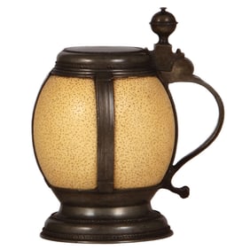 Ostrich egg stein, pewter mounts