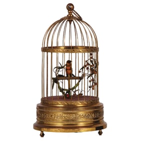 Musical Bird Cage, 13.0" ht. to top of ring, brass cage