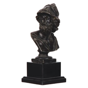 Greek Warrior on a stone base, 10.5" ht., metal figurine
