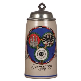 Stoneware stein, 1.0L, XVI. Deutsches Bundesschiessen, Hamburg, 1909