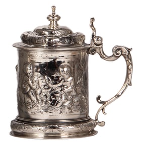Silver-plated stein, 1.0L, late 1800s