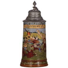 Pottery stein, .5L, etched, by Hauber & Reuther